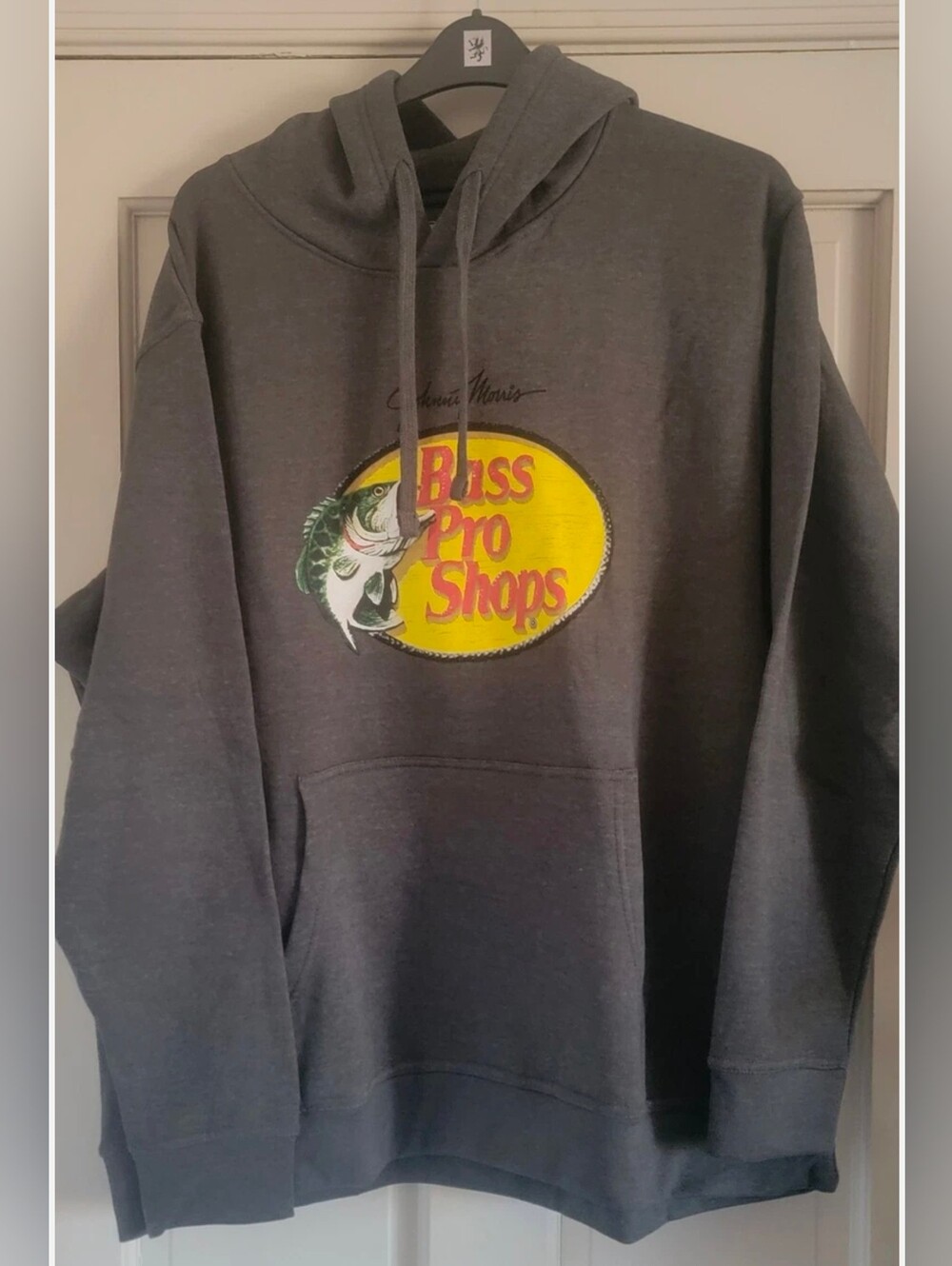 New Bass Pro Shops men women unisex fleece hoodie gray drawstring 2XL XXL